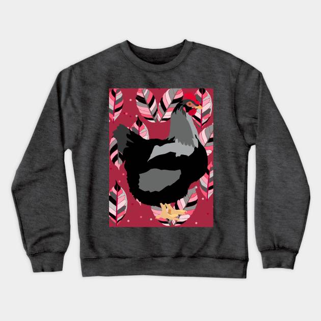 Backyard Chicken - Black Crewneck Sweatshirt by KA Textiles and Designs